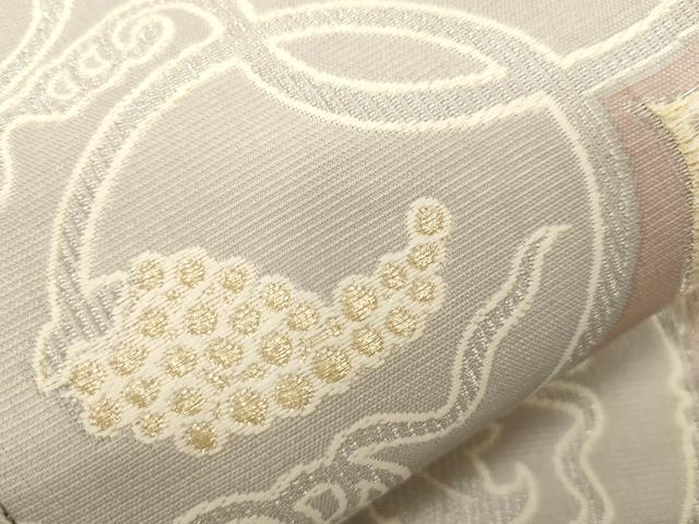 平和屋着物●両面 六通柄袋帯 葡萄蔦の葉花文 金銀糸 正絹 逸品 未使用 CABG2942dy