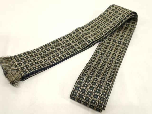 平和屋着物●男性 本場筑前博多織 角帯 幾何学文 正絹 逸品 未使用 CABG2952dy