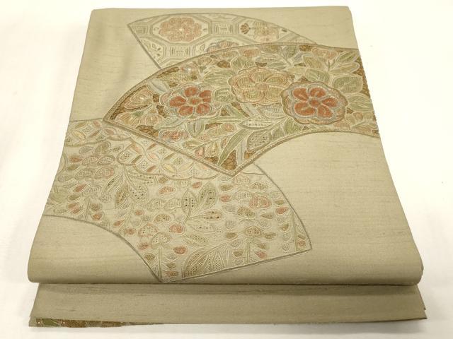 平和屋着物●中国三大刺繍 スワトウ刺繍 相良刺繍 総刺繍 太鼓柄袋帯 地紙草花文 正絹 逸品 CABG2970dy