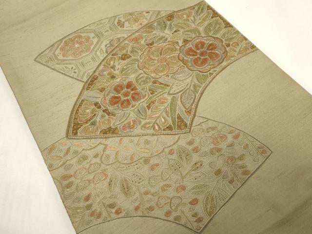 平和屋着物●中国三大刺繍 スワトウ刺繍 相良刺繍 総刺繍 太鼓柄袋帯 地紙草花文 正絹 逸品 CABG2970dy