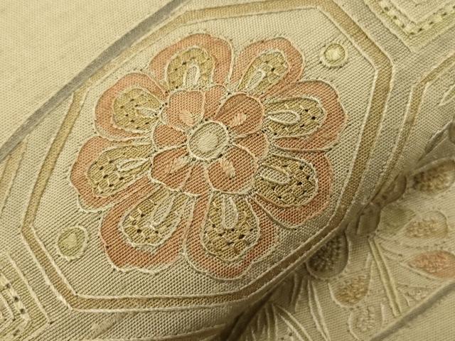 平和屋着物●中国三大刺繍 スワトウ刺繍 相良刺繍 総刺繍 太鼓柄袋帯 地紙草花文 正絹 逸品 CABG2970dy