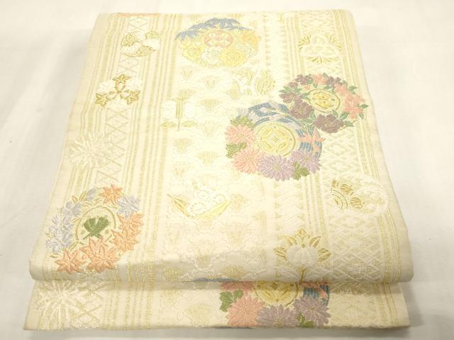 平和屋着物●六通柄袋帯 唐織 草花丸文 金糸 正絹 逸品 CABG2973dy