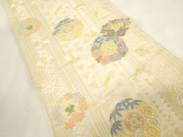 平和屋着物●六通柄袋帯 唐織 草花丸文 金糸 正絹 逸品 CABG2973dy