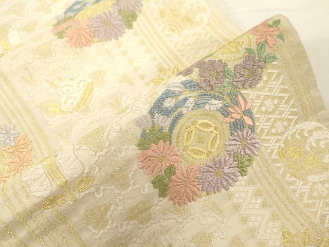 平和屋着物●六通柄袋帯 唐織 草花丸文 金糸 正絹 逸品 CABG2973dy
