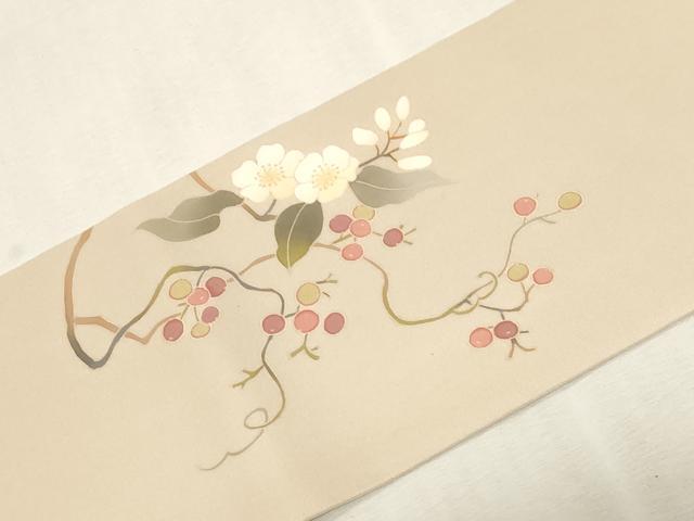平和屋着物●京友禅 才勝精秀 塩瀬 九寸名古屋帯 草花文 正絹 逸品 CABG2982dy
