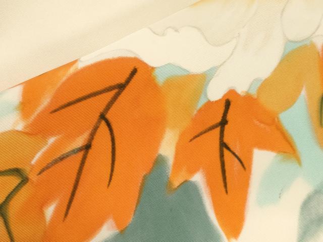 平和屋着物●塩瀬 九寸名古屋帯 手描き 草花文 正絹 逸品 CABG2986dy