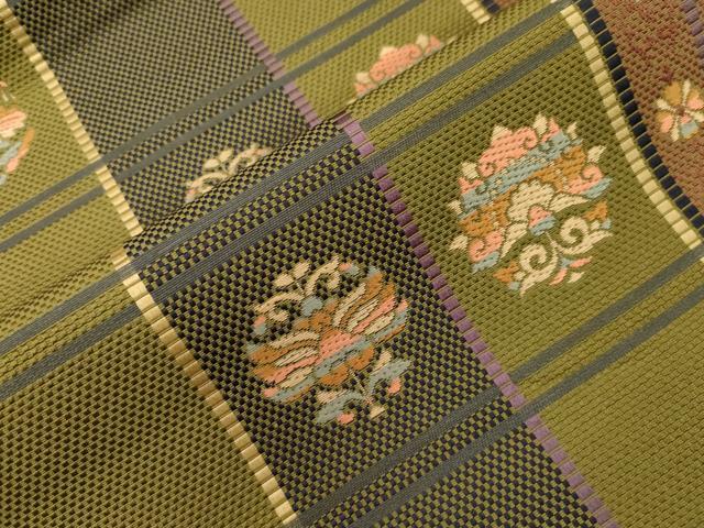 平和屋着物●本場筑前博多織 八寸名古屋帯 幾何学花文 名古屋仕立て 正絹 逸品 CABG2988dy