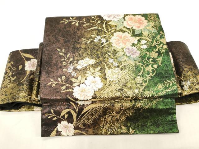 平和屋着物●ワンタッチつけ帯 草花文 金銀糸 引箔 正絹 逸品 CABG3007dy