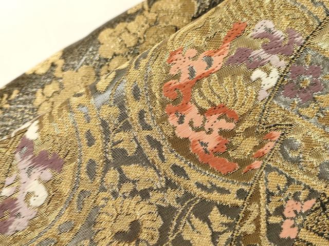平和屋着物●つけ帯 扇面花鳥文 黒地 金銀糸 正絹 逸品 未使用 CABG3008dy