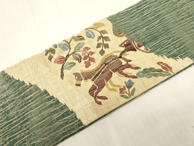 平和屋着物▽つけ帯 スリーシーズン 春夏秋 櫛織 動物草木文 金糸 正絹 逸品 CABG3010dy
