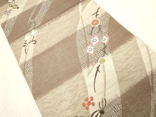 平和屋着物▽全通柄袋帯 スリーシーズン 春夏秋 櫛織 枝花文 銀糸 ますいわ屋扱い 正絹 逸品 CABG3016dy