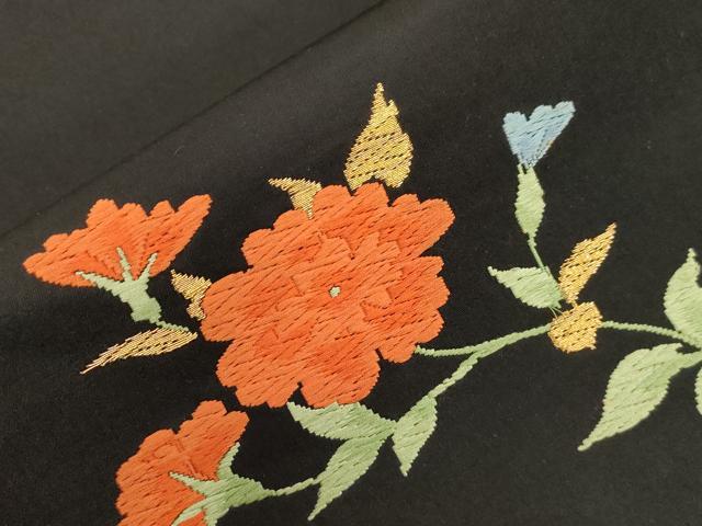 平和屋着物●九寸名古屋帯 唐織 草花文 黒地 金銀糸 正絹 逸品 CABG3050dy