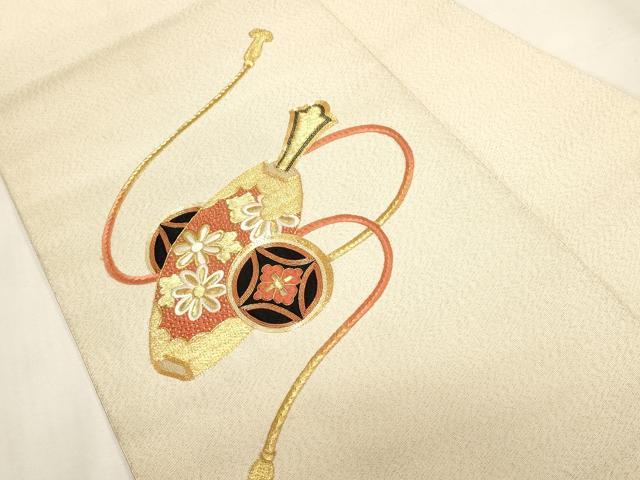 平和屋着物●中国三大刺繍 相良刺繍 総刺繍 綴れ 八寸名古屋帯 駒刺繍 器物文 金糸 名古屋仕立て 正絹 逸品 CABG3051dy