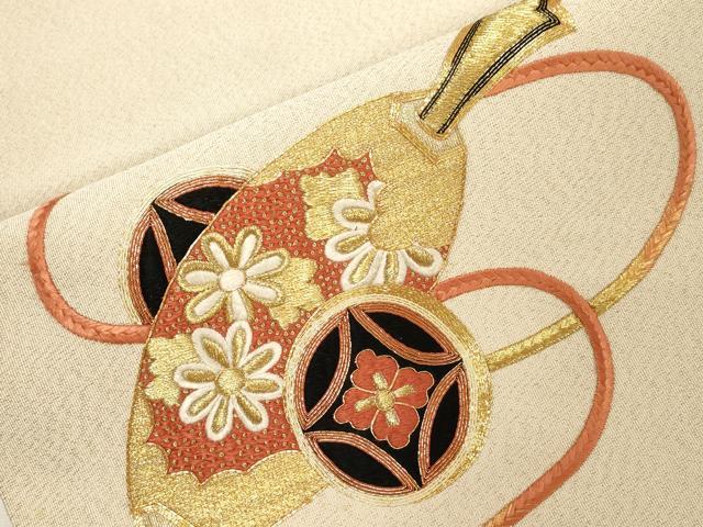 平和屋着物●中国三大刺繍 相良刺繍 総刺繍 綴れ 八寸名古屋帯 駒刺繍 器物文 金糸 名古屋仕立て 正絹 逸品 CABG3051dy