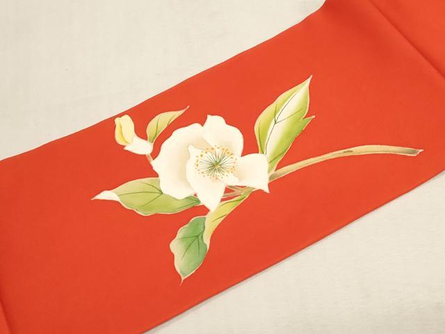 平和屋着物●塩瀬 九寸名古屋帯 手描き 草花文 正絹 逸品 CABG3052dy