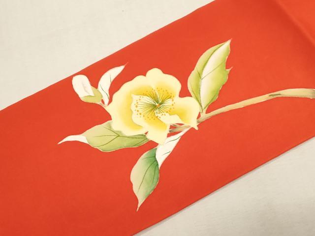 平和屋着物●塩瀬 九寸名古屋帯 手描き 草花文 正絹 逸品 CABG3052dy