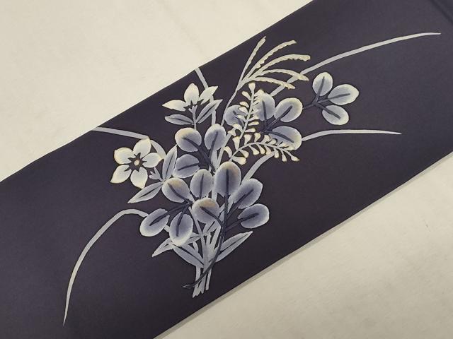 平和屋着物●塩瀬 九寸名古屋帯 手描き 草花文 金彩 正絹 逸品 CABG3056dy