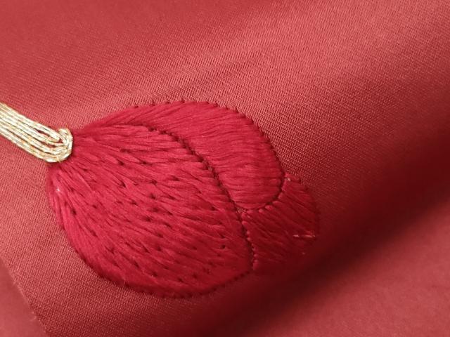 平和屋着物●アンティーク 大正ロマン 九寸名古屋帯 総刺繍 駒刺繍 草花文 正絹 逸品 CABG3059dy