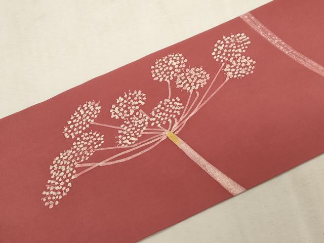 平和屋着物●塩瀬 九寸名古屋帯 作家物 ろうけつ染め 草花文 金彩 正絹 逸品 CABG3061dy