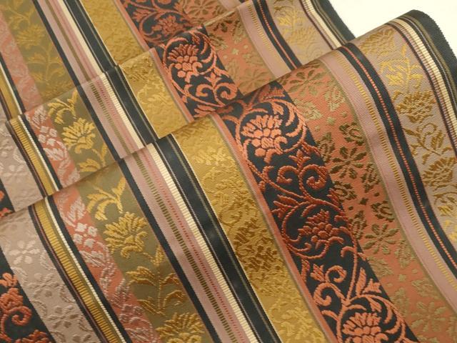 平和屋着物●本場筑前博多織 八寸名古屋帯 草花間道 正絹 逸品 未使用 CABG3069dy
