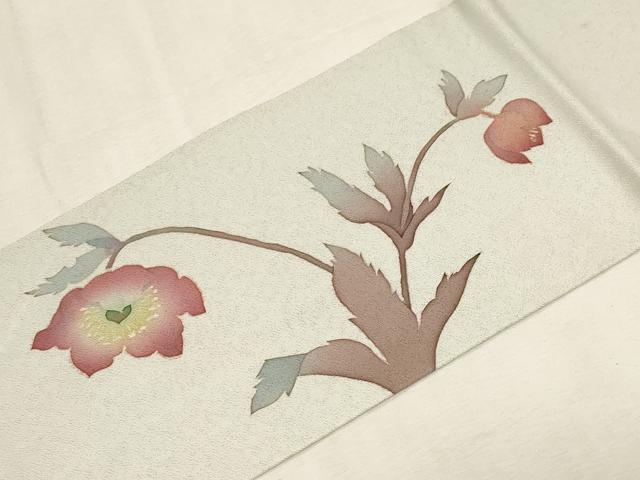 平和屋着物●九寸名古屋帯 作家物 ろうけつ染め 草花文 正絹 逸品 CABG3070dy