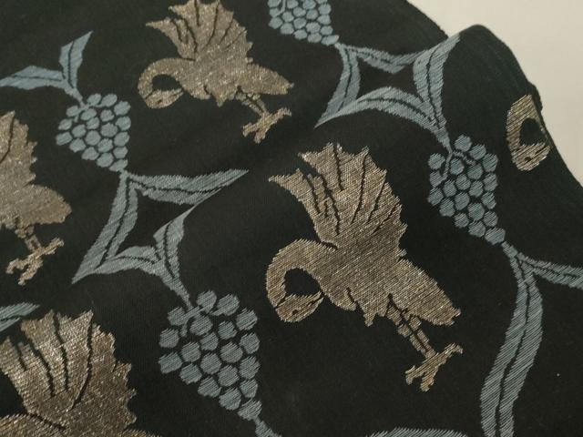 平和屋着物●八寸名古屋帯 紬地 花鳥文 黒地 金糸 正絹 逸品 CABG3076dy