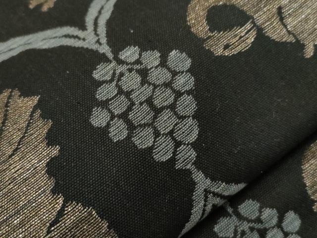 平和屋着物●八寸名古屋帯 紬地 花鳥文 黒地 金糸 正絹 逸品 CABG3076dy