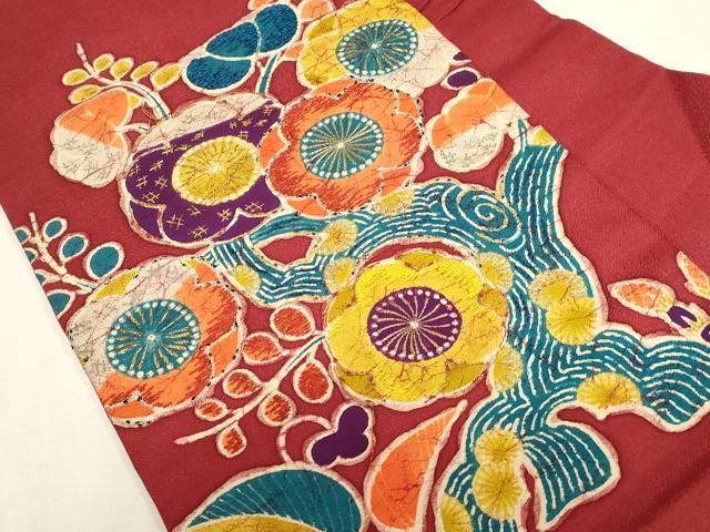 平和屋着物●アンティーク 大正ロマン 九寸名古屋帯 好雅作 駒刺繍 草花文 金彩 正絹 逸品 CABG3078dy