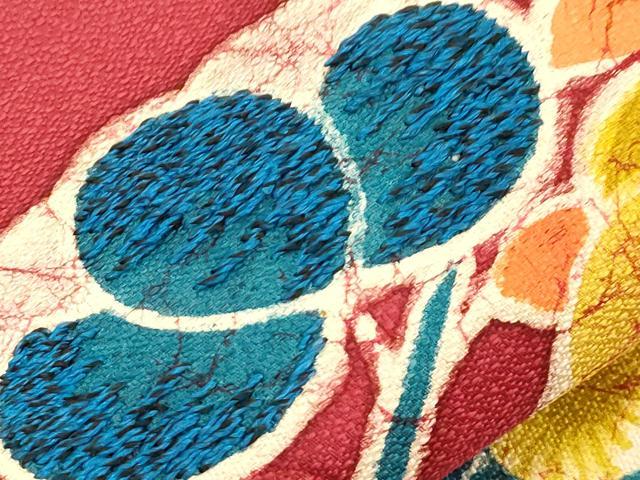 平和屋着物●アンティーク 大正ロマン 九寸名古屋帯 好雅作 駒刺繍 草花文 金彩 正絹 逸品 CABG3078dy