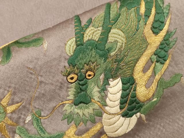 平和屋着物●アンティーク 大正ロマン 九寸名古屋帯 総刺繍 竜 金糸 正絹 逸品 CABG3082dy