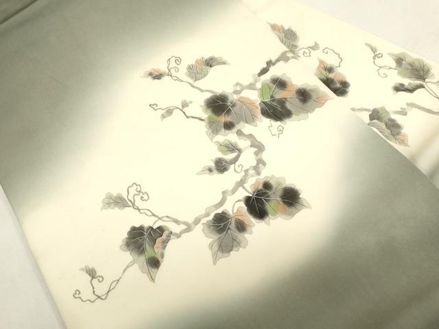 平和屋着物●塩瀬 九寸名古屋帯 手描き 蔦の葉文 正絹 逸品 CABG3084dy