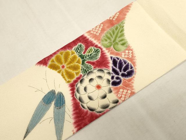 平和屋着物●九寸名古屋帯 作家物 草花文 鬼しぼ縮緬 逸品 CABG3089dy
