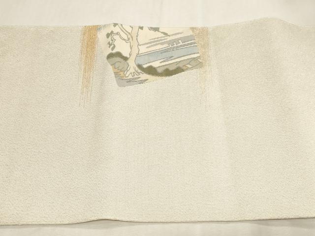 平和屋着物●綴れ 八寸名古屋帯 色紙風景文 金銀糸 正絹 逸品 CABG3093dy