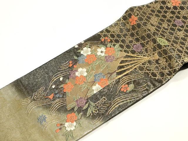 平和屋着物●つけ帯 唐織 扇華春秋文様 金糸 引箔 正絹 逸品 未使用 CABG3126dy