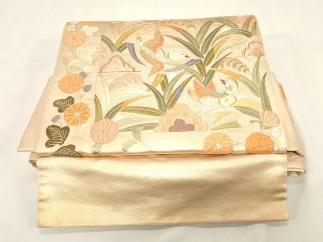平和屋着物●つけ帯 唐織 花鳥文 銀糸 正絹 逸品 CABG3130dy