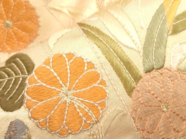 平和屋着物●つけ帯 唐織 花鳥文 銀糸 正絹 逸品 CABG3130dy