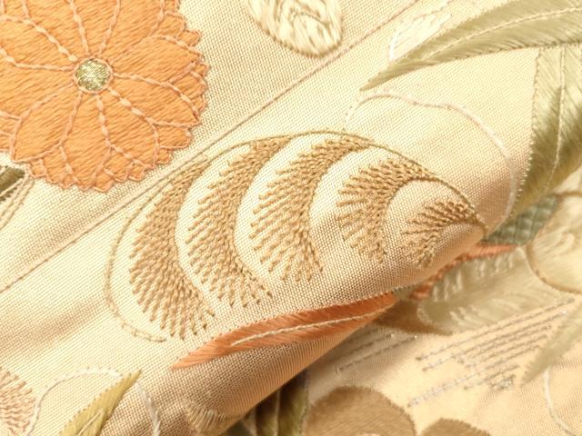 平和屋着物●つけ帯 唐織 花鳥文 銀糸 正絹 逸品 CABG3130dy