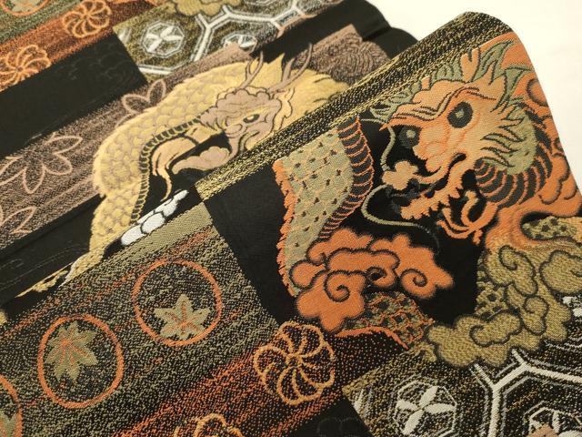 平和屋着物●アンティーク 大正ロマン 丸帯 竜花文 金糸 正絹 逸品 CABG3132dy