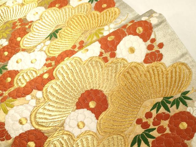 平和屋着物●西陣 河合美術織物謹製 六通柄袋帯 唐織 豊明錦 松竹梅 金糸 引箔 正絹 逸品 CABG3139dy