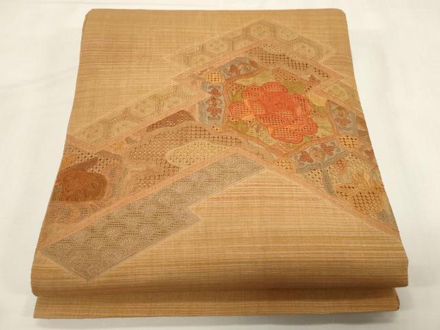 平和屋着物●中国三大刺繍 スワトウ刺繍 相良刺繍 総刺繍 太鼓柄袋帯 紬地 花鳥文 正絹 逸品 CABG3152dy