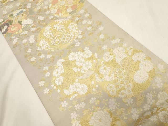 平和屋着物●六通柄袋帯 花丸小花文 金糸 正絹 逸品 CABG3154dy