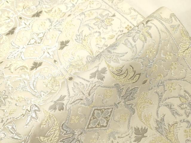 平和屋着物●六通柄袋帯 幾何学花文 プラチナ箔 正絹 逸品 CABG3157dy