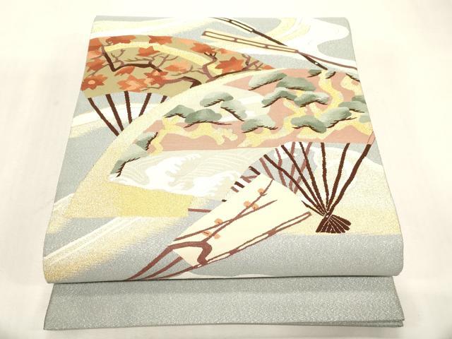 平和屋着物●爪掻き本綴れ 太鼓柄袋帯 立波扇面文 金銀糸 ほていや扱い 正絹 逸品 未使用 CABG3158dy