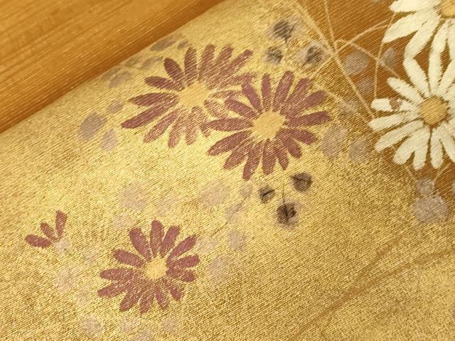 平和屋着物●太鼓柄袋帯 紬地 草花文 金彩 正絹 逸品 CABG3174dy