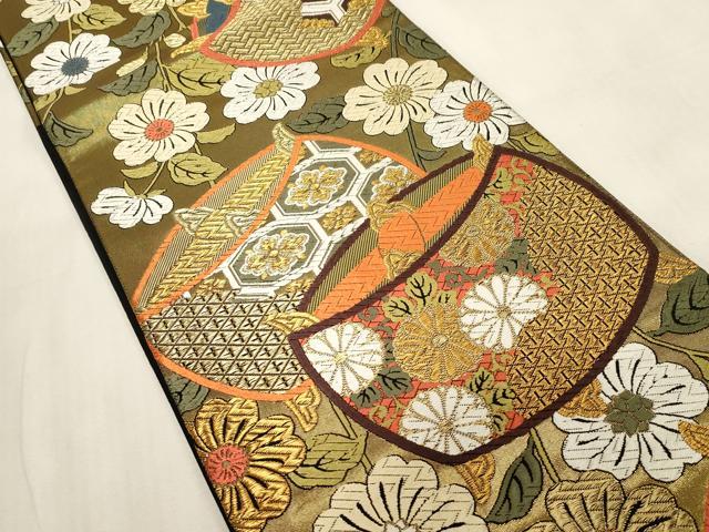 平和屋着物●六通柄袋帯 唐織 糸巻き花文 金糸 正絹 逸品 CABG3175dy