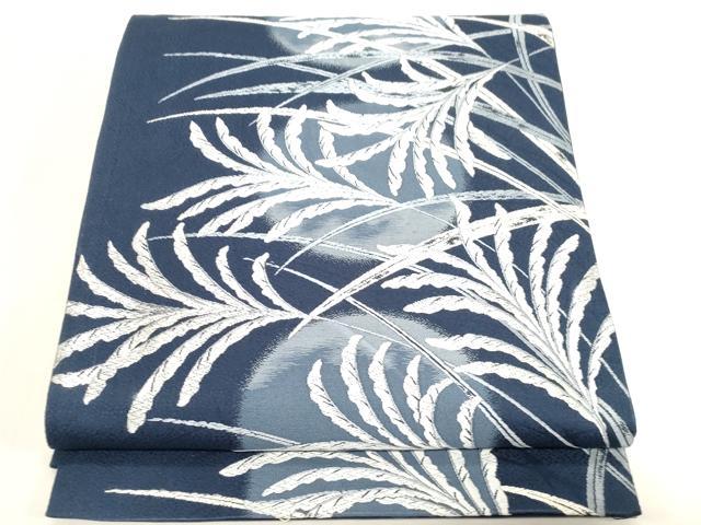 平和屋着物●六通柄袋帯 唐織 藍染 草木文 正絹 逸品 CABG3189dy