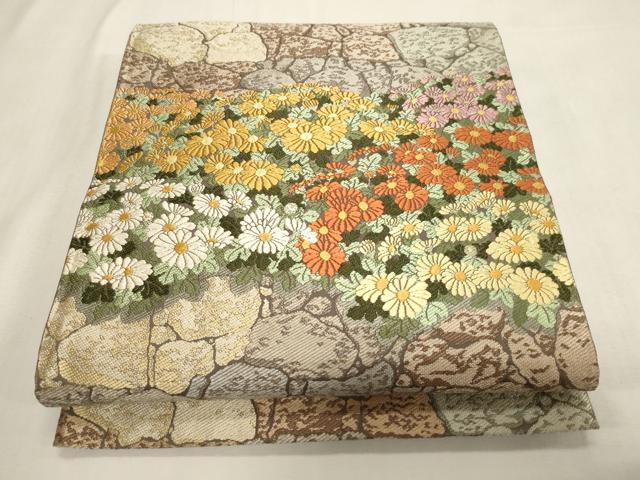 平和屋着物●皇室・伊勢神宮御用 御御帯 山口美術織物 山口弘躬 六通柄袋帯 唐織 懸崖の菊 正絹 逸品 CABG3193dy