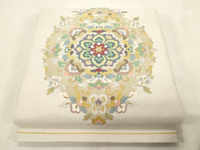平和屋着物●爪掻き本綴れ 太鼓柄袋帯 幾何学花文 金銀糸 正絹 逸品 CABG3196dy