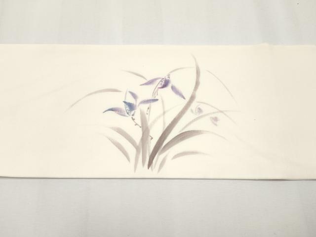 平和屋着物●塩瀬 九寸名古屋帯 手描き 草花文 三越扱い 正絹 逸品 CABG3208tx