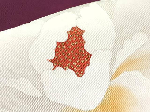 平和屋着物●塩瀬 九寸名古屋帯 手描き 牡丹 金彩 正絹 逸品 CABG3212tx
